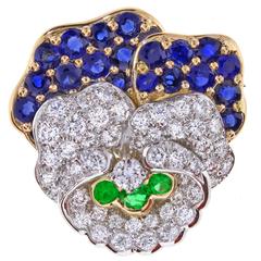 Tiffany & Co. Sapphire Emerald Diamond Gold Platinum Pansy Brooch