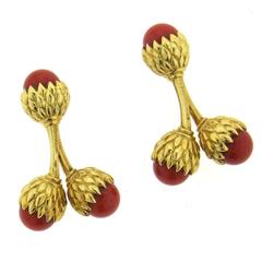 Tiffany & Co Jean Schlumberger Coral Gold Acorn Cufflinks 