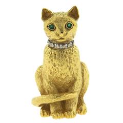 Broche chat en or:: émeraude et diamant:: Tiffany & Co
