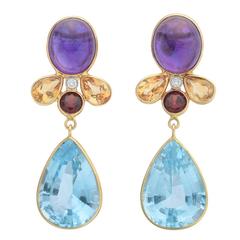 Diamond Gem-Set Gold Drop Earrings