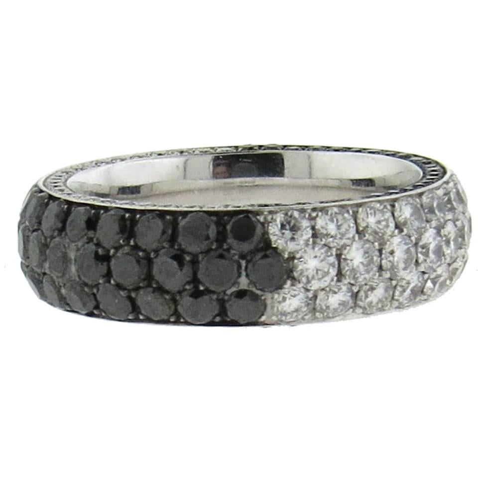 Marco Valente White and Black Diamond Gold Band Ring