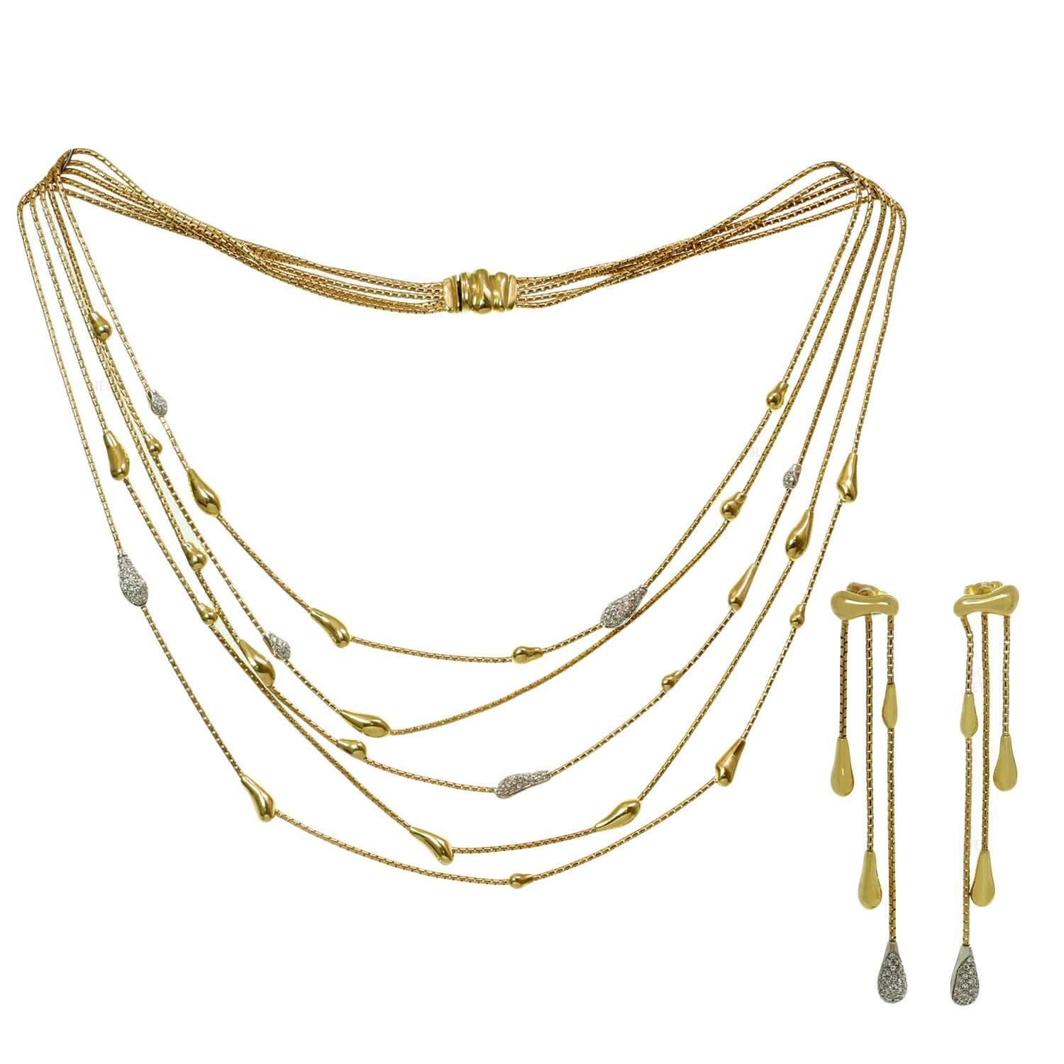 H.Stern Drops Diamond Gold Necklace and Earrings Set