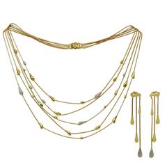 H.Stern Drops Diamond Gold Necklace and Earrings Set