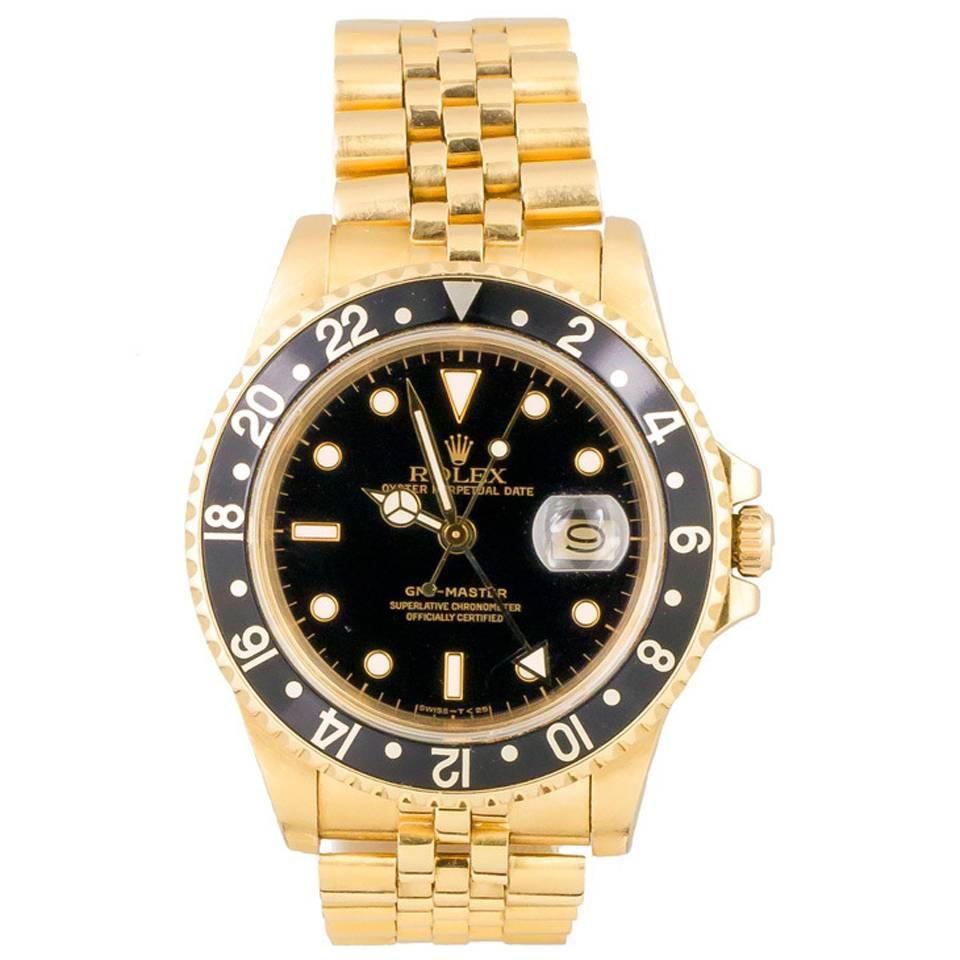 Rolex Yellow Gold GMT Master Jubilee Bracelet Automatic Wristwatch