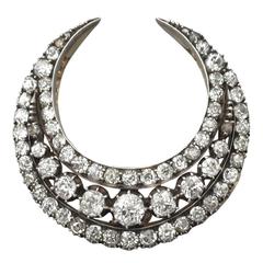Antique 1880s Diamond Crescent Brooch 2