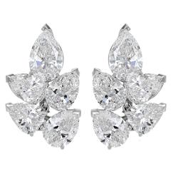 10 Carats Pear Shape Diamond Platinum Cluster Earrings