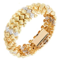 Retro Goldie Lady's Yellow Gold Bombe Diamond Bracelet Hinged Covered Wristwatch