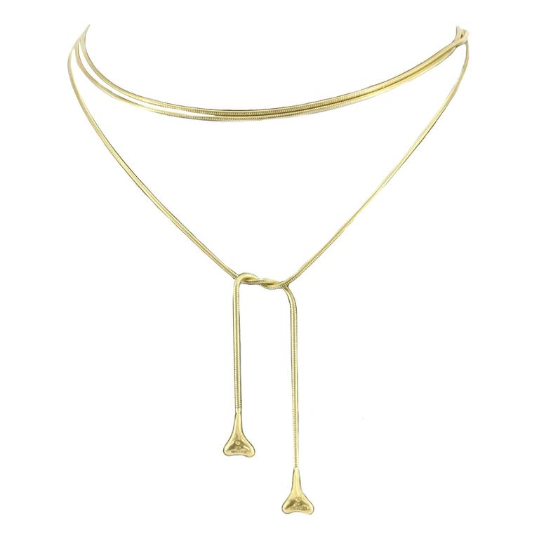 Tiffany and Co. 50 Inch Long Gold Lariat Necklace Bone End at 1stDibs