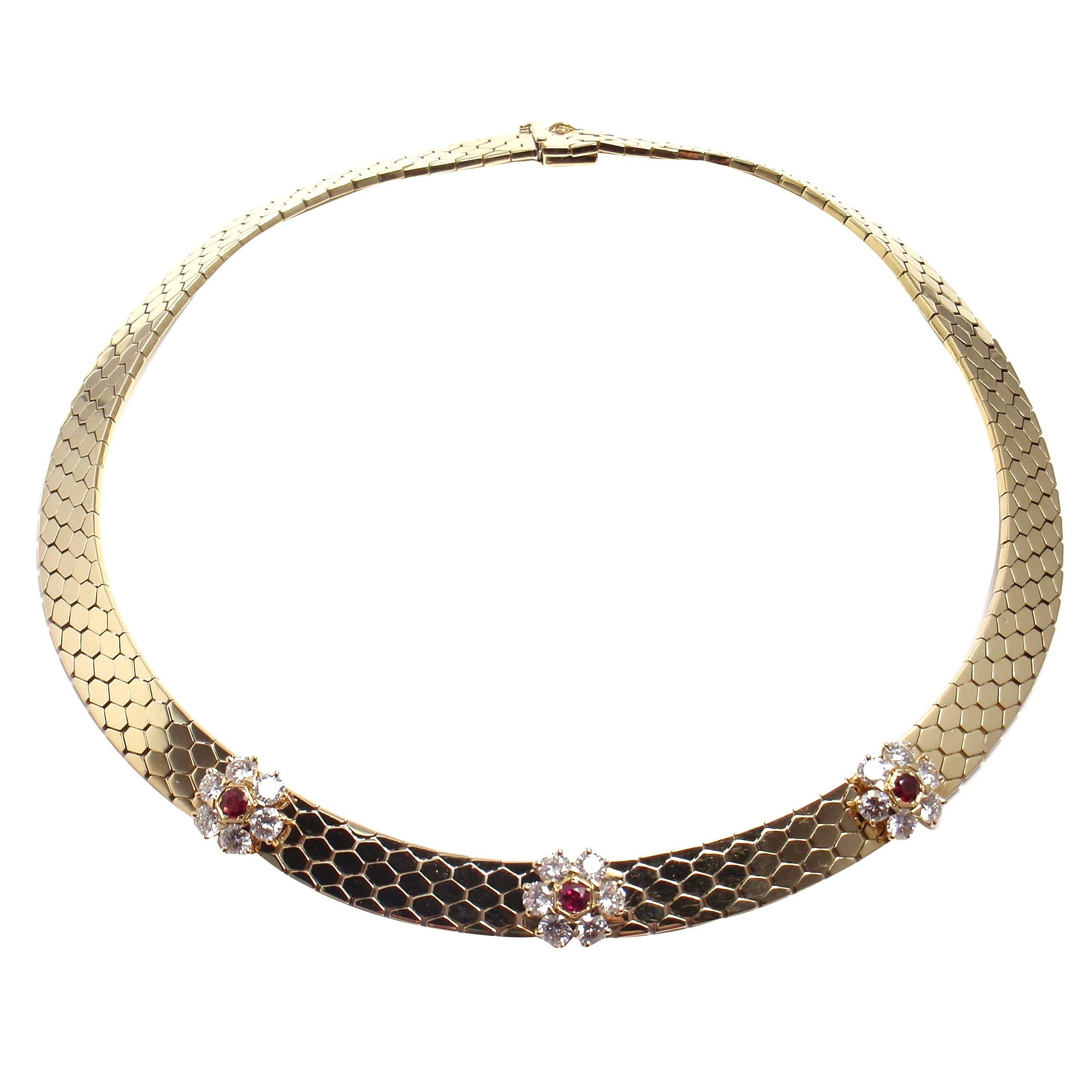 Van Cleef & Arpels Honeycomb Ludo Ruby Diamond Gold Fleurette Necklace