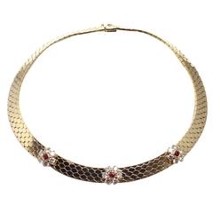 Vintage Van Cleef & Arpels Honeycomb Ludo Ruby Diamond Gold Fleurette Necklace