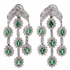 Vintage Emerald Diamond Gold Chandelier Earrings