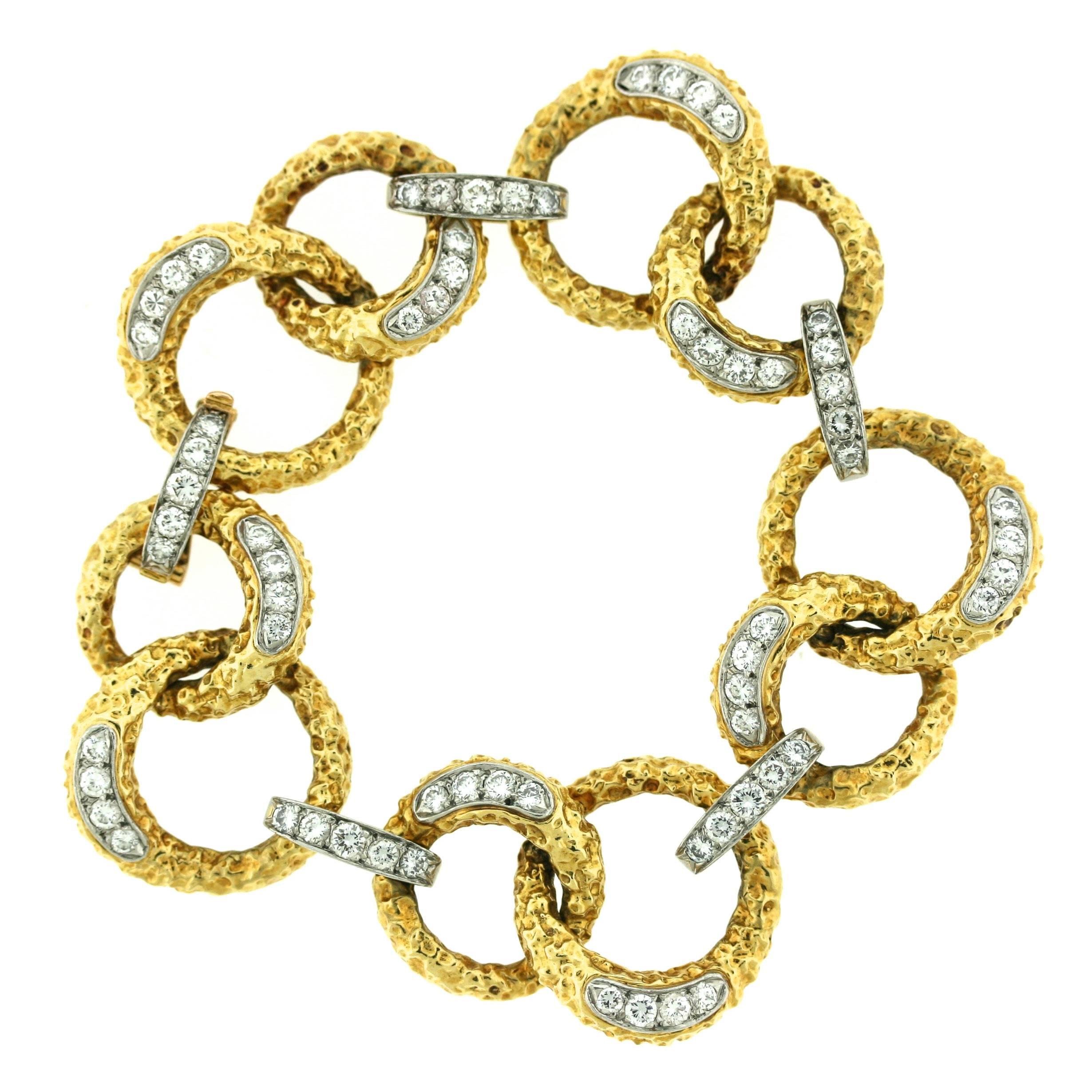M. Gerard Diamond Textured Gold Link Bracelet 
