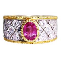 1950s Mario Buccellati Pink Sapphire, Diamond and Gold Ring