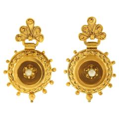 Antique Etruscan Revival Gold Earrings 
