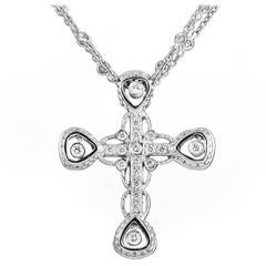 Retro Doris Panos White Gold Diamond Crucifix Pendant Necklace