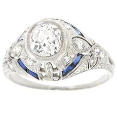 Art Deco 1.07 carat Diamond Sapphire Platinum Ring 5
