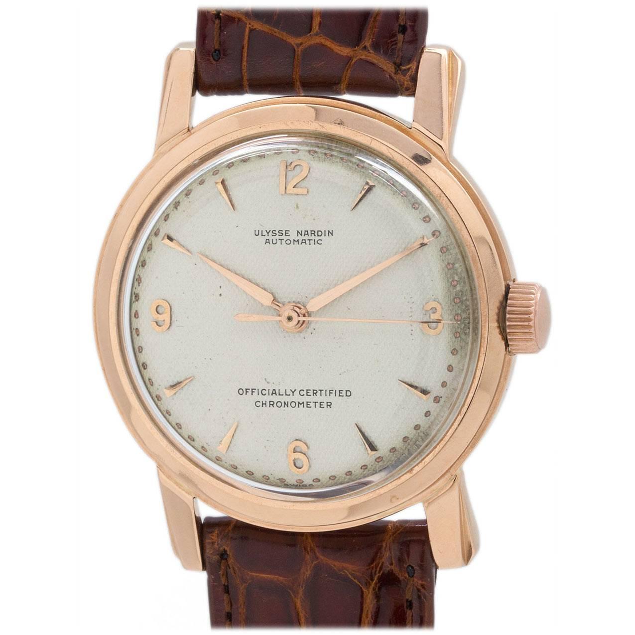 Ulysee Nardin 18K Rose Gold Automatic Dress Wristwatch circa 1950s For Sale