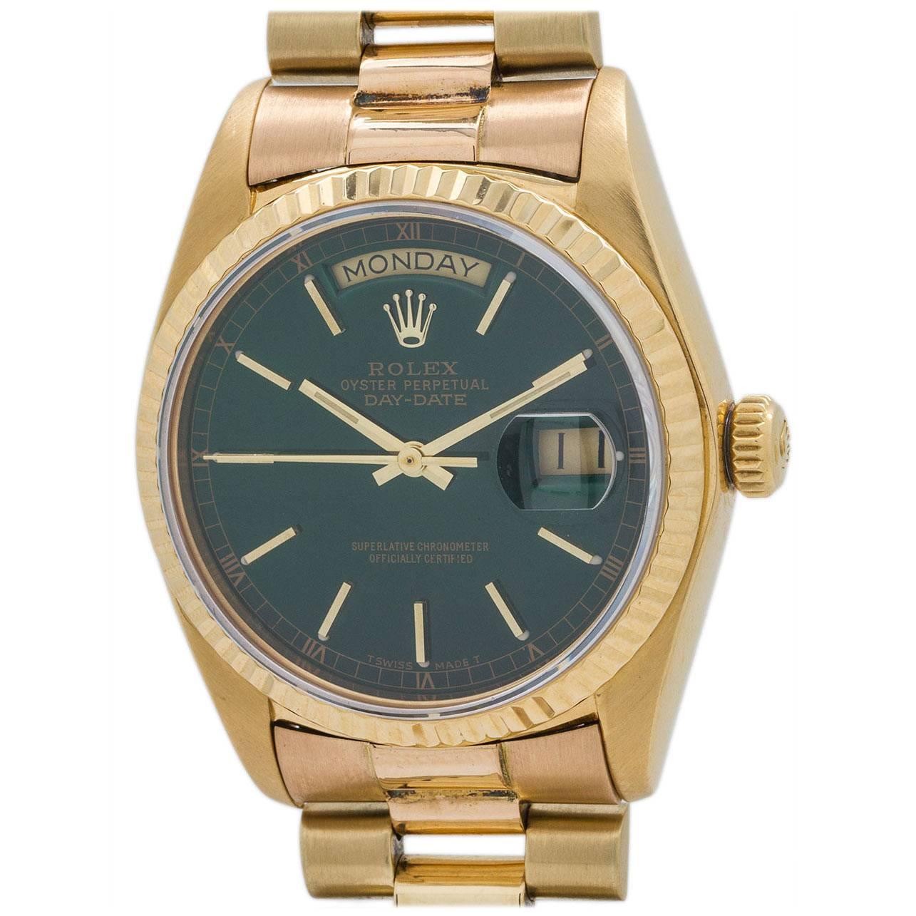 Rolex Yellow Gold President Wristwatch ref 18038 Custom Color Dial circa 1978