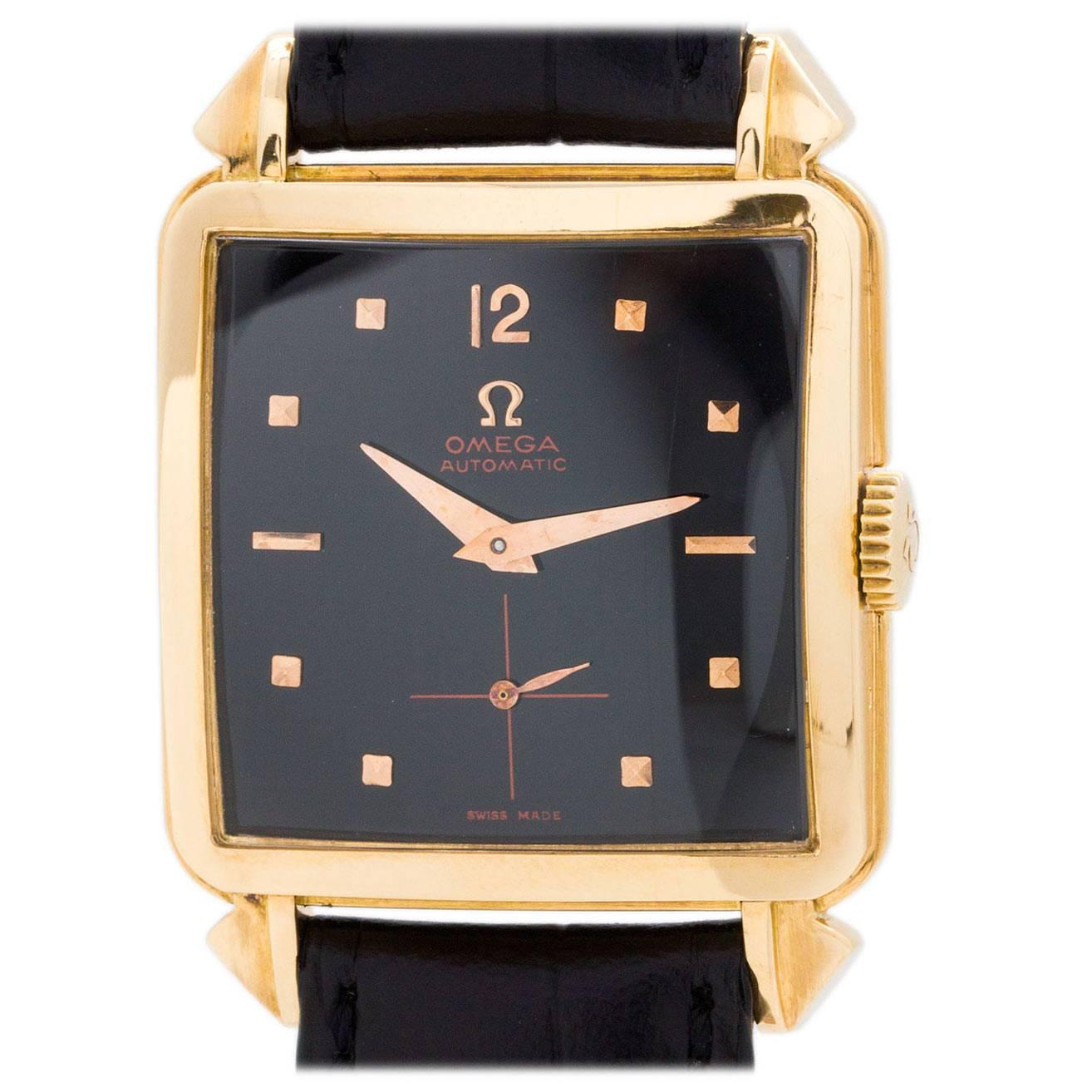 Omega Rose Gold Square Oversize Automatic Wristwatch circa 1950s