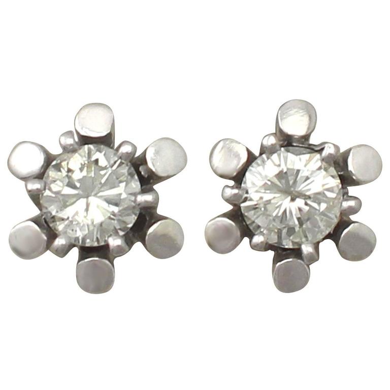 0.48Ct Diamond and 14k White Gold Stud Earrings Vintage German Circa