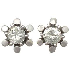 0.48Ct Diamond and 14k White Gold Stud Earrings - Vintage German Circa 1970 1