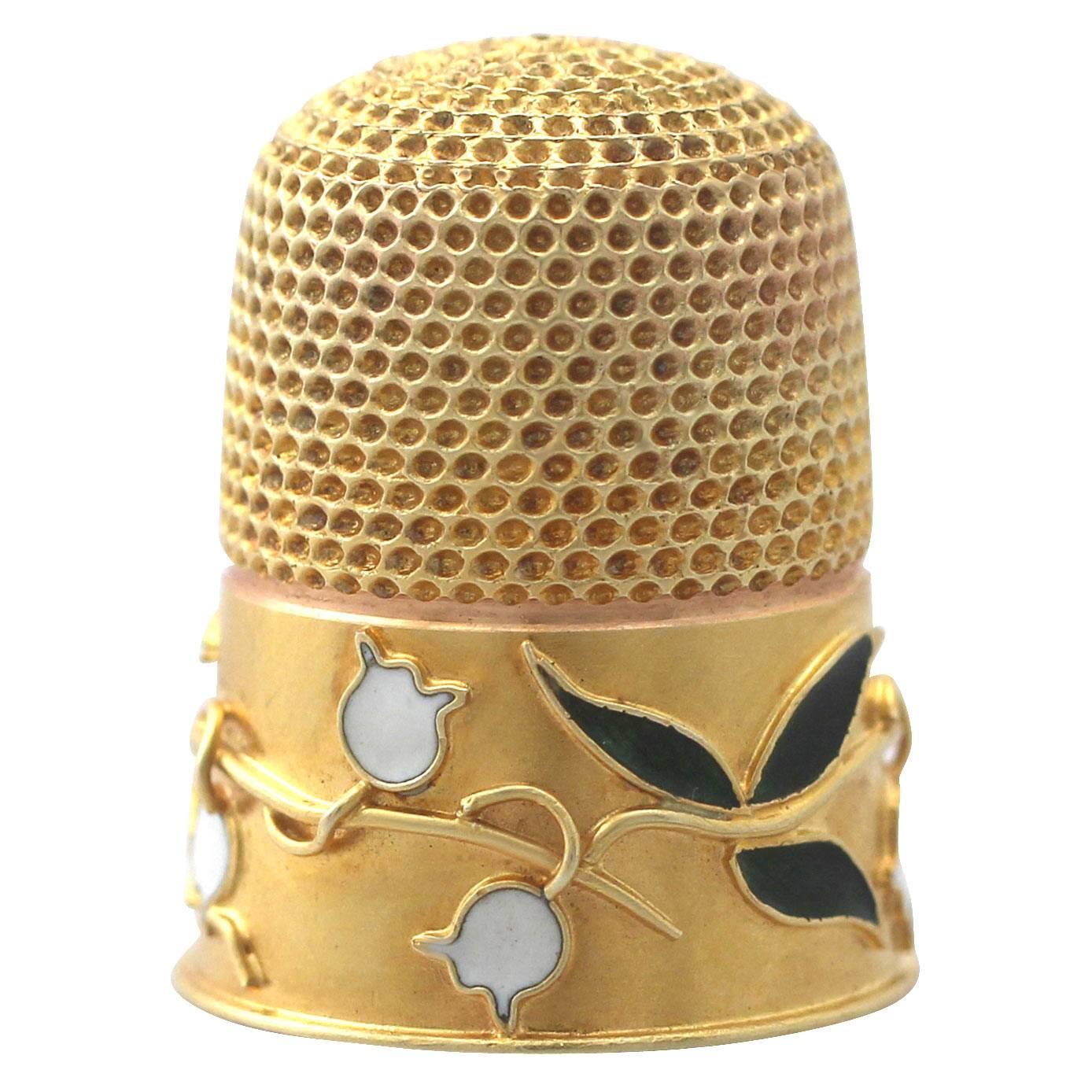 Enamel and 14k Yellow Gold Thimble Antique Circa 1900 For Sale at 1stdibs