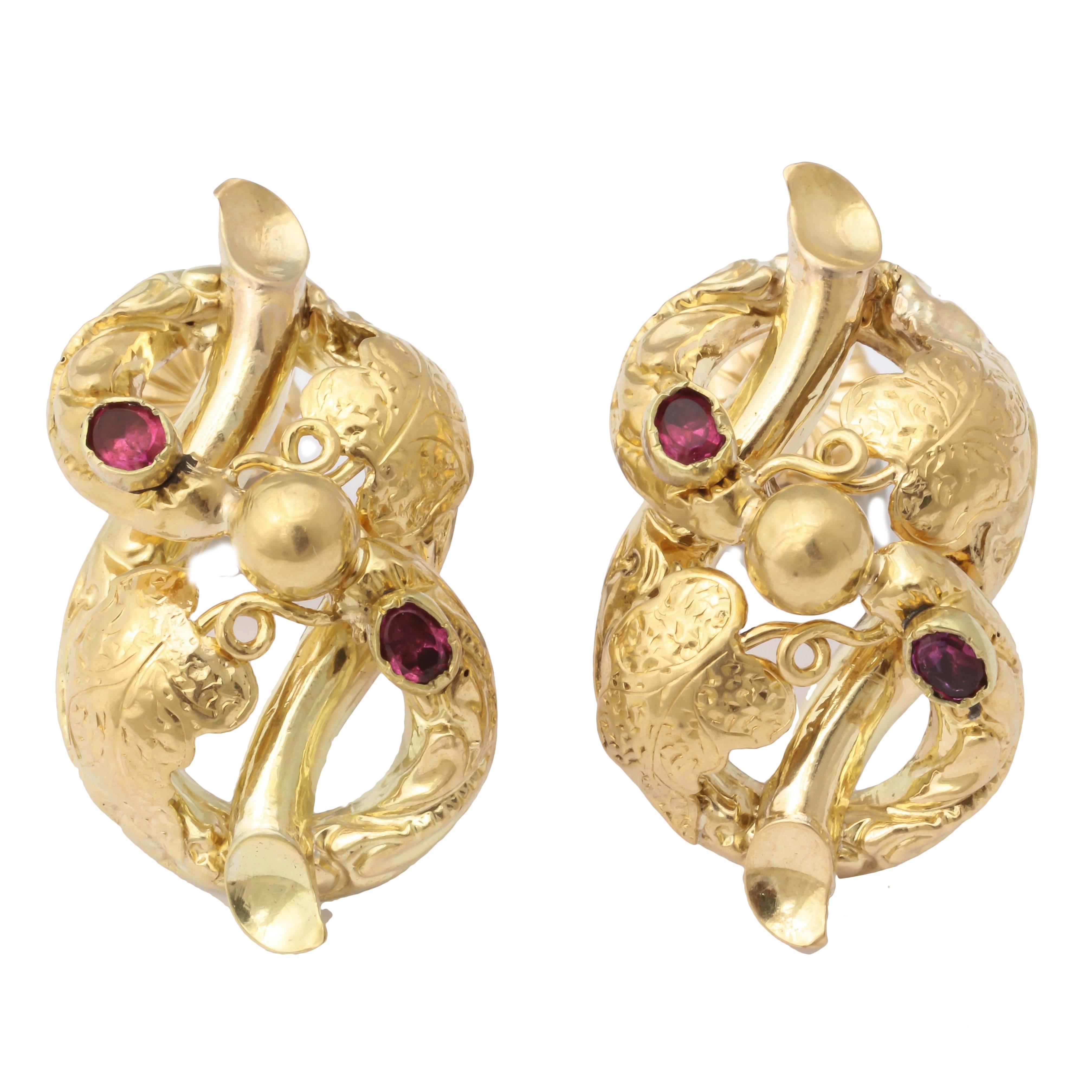 1890s Victorian Garnet Gold Earrings