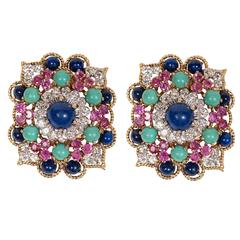Marianne Ostier Colored Stone Diamond Gold Platinum Earclips 3