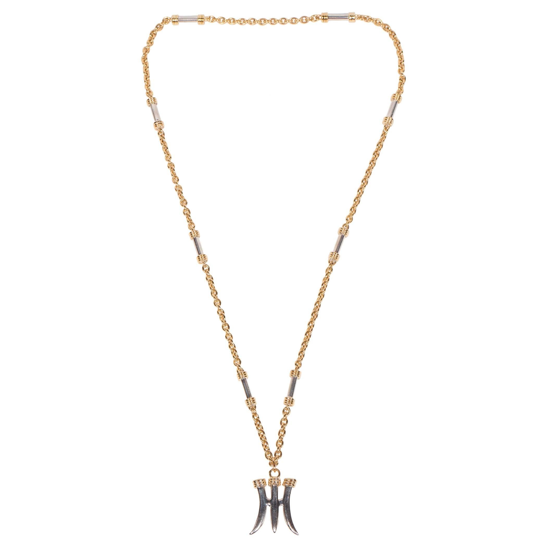Eighteen-Karat Gold & Silver Pendant "Poseidon's Trident" by Zolotas For Sale