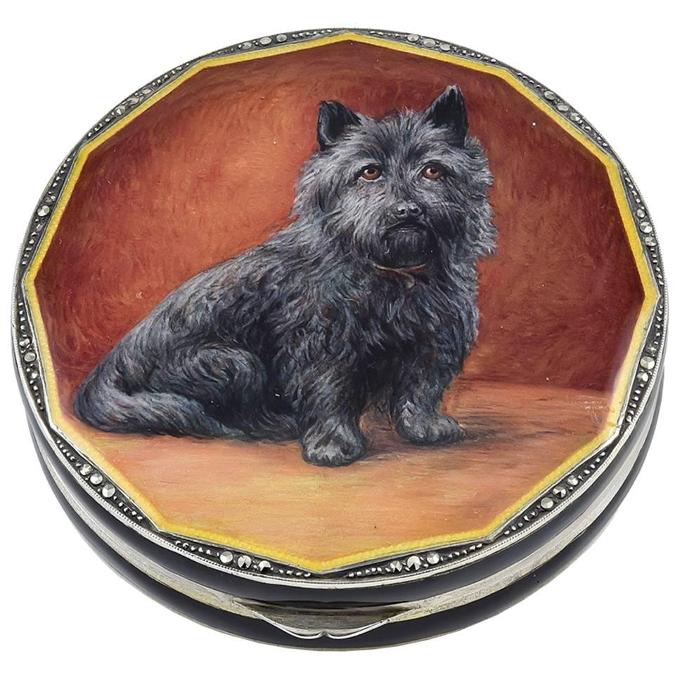 Antique Enamel Marcasite Sterling Dog Portrait Case