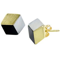 Angela Cummings Mini Onyx Mother of Pearl Gold Cube Earrings