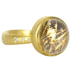Robin Waynee Golden Rutilated Quartz Diamond Gold Bubble Mirror Ring