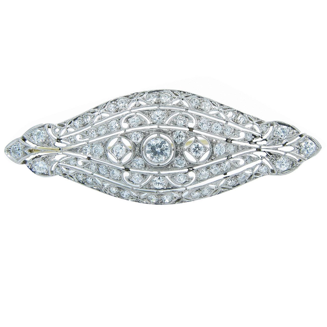 Art Deco Diamond Platinum Brooch For Sale