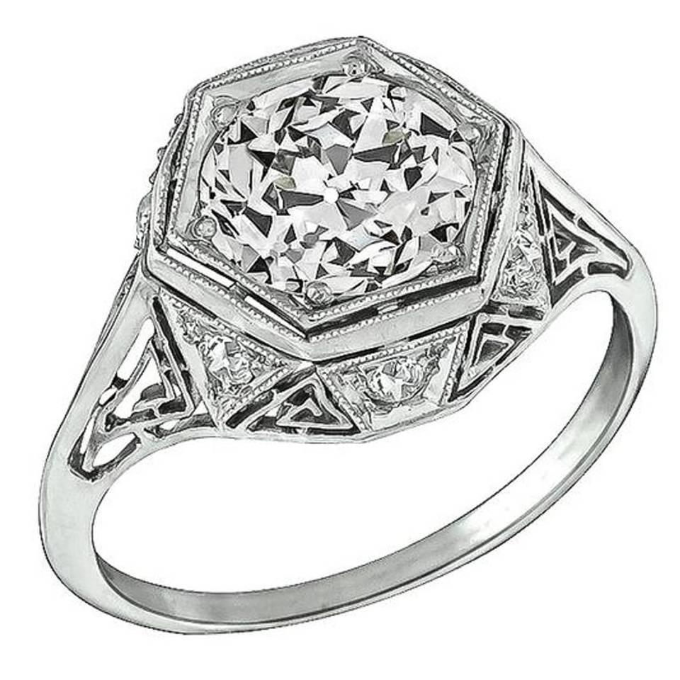 1.98 Carat GIA Cert Diamond Platinum Engagement Ring For Sale