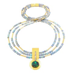 Black Opal Crystal White Diamond Australian Opal Handmade Triple Strand Necklace