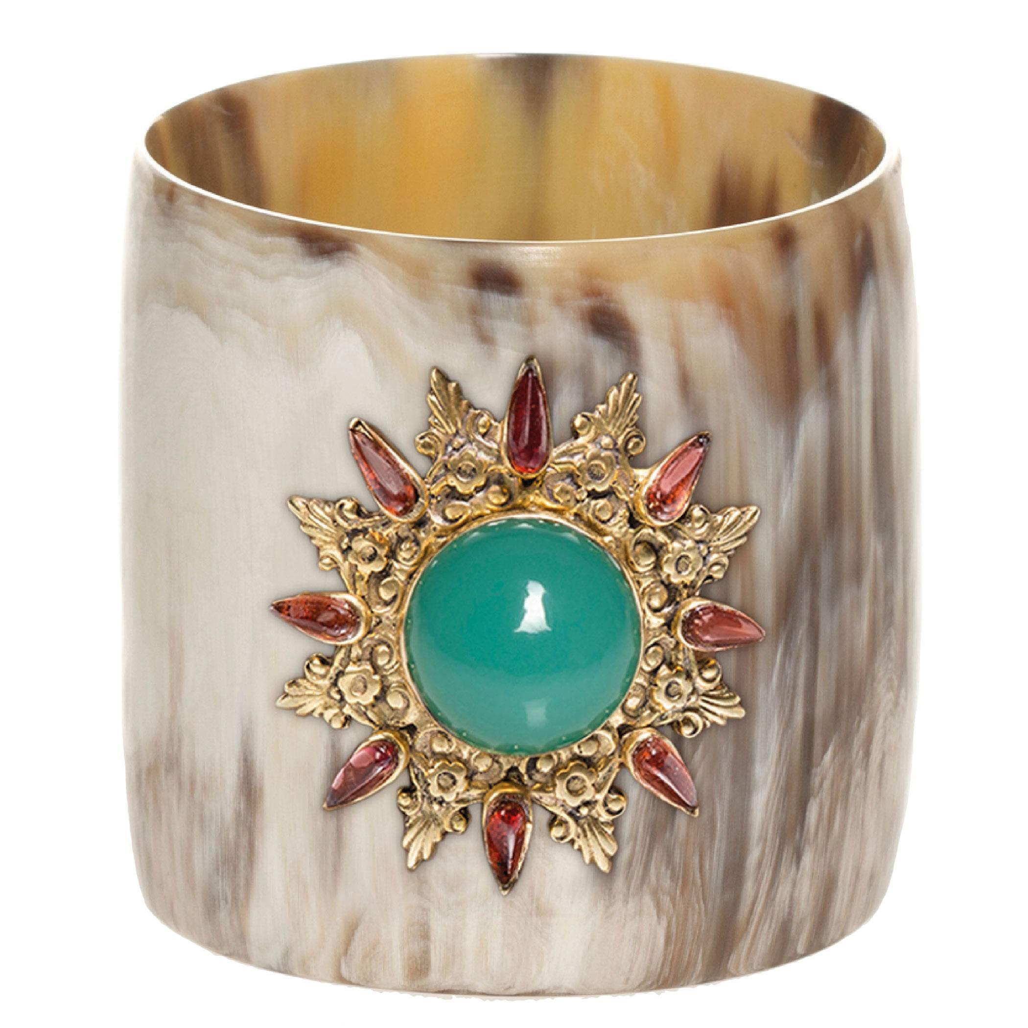 Fouche Chrysoprase Horn Gold Cuff For Sale