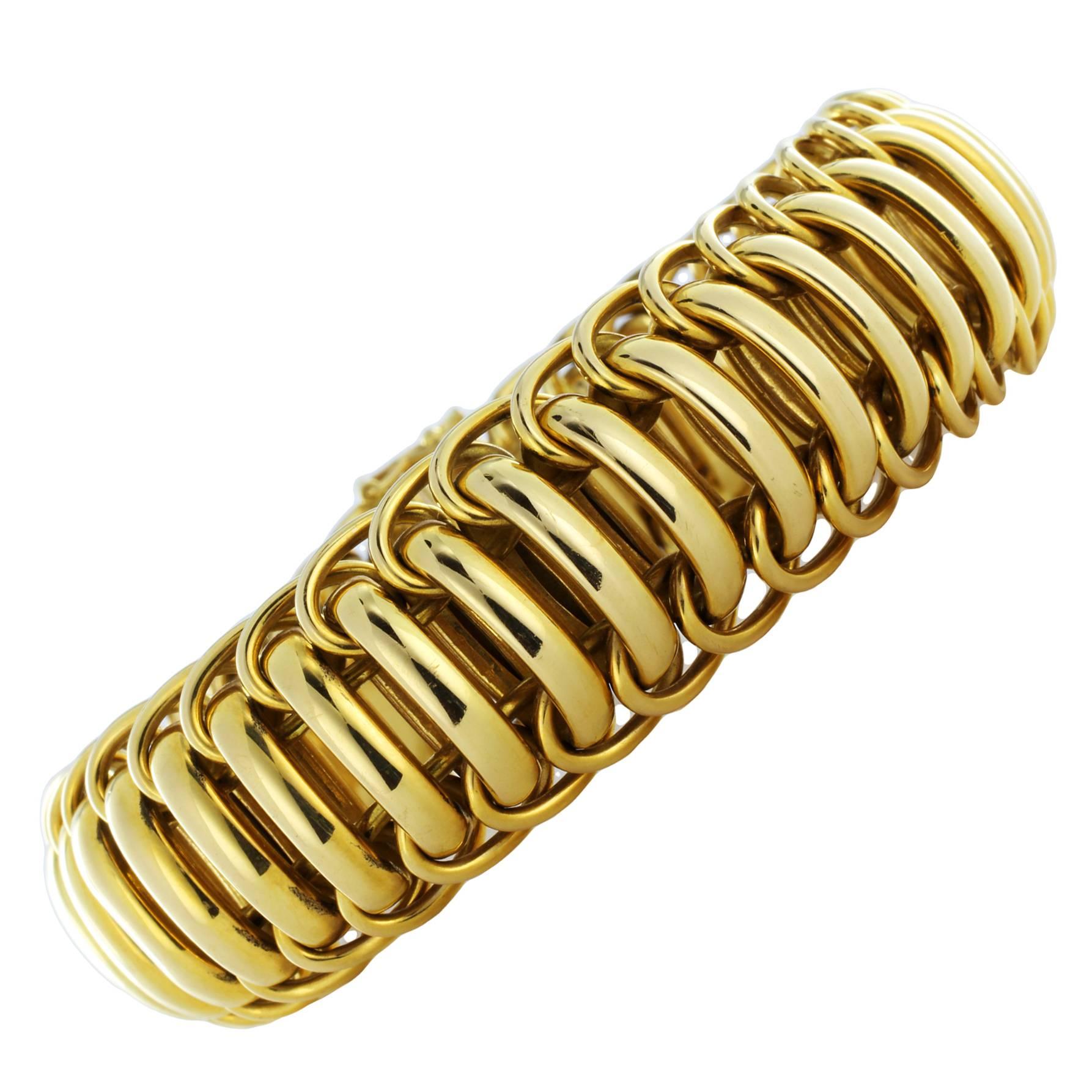 Flexible Wide Gold Bracelet For Sale