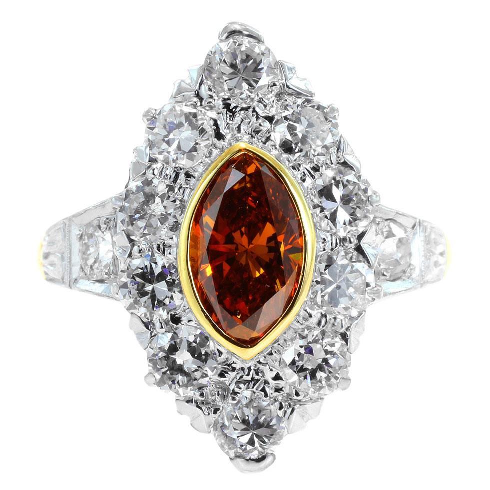 .91 Carat Natural Cognac Diamond Two Color Gold Ring For Sale