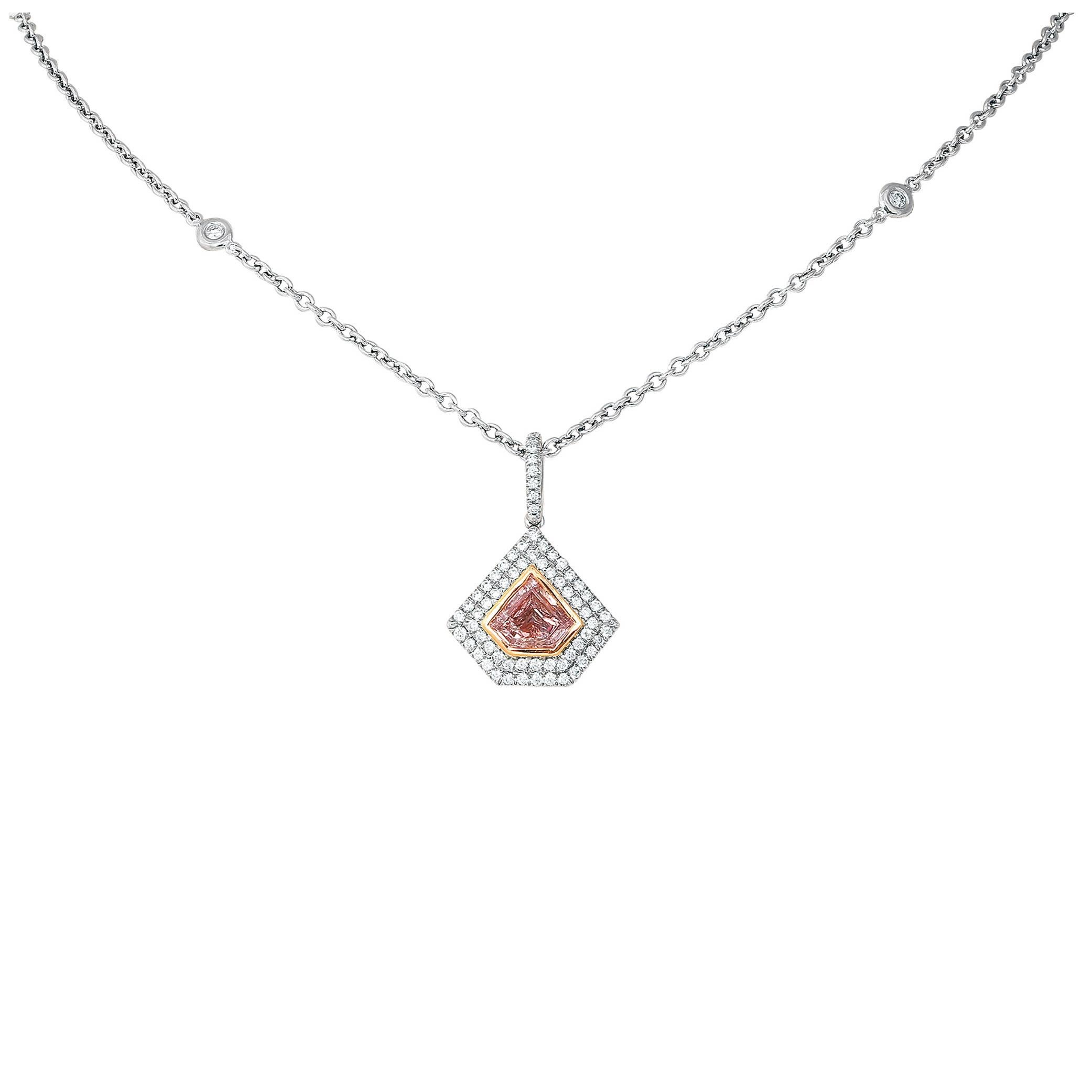 .76 Carat GIA Cert Pink Diamond Gold Pendant Necklace For Sale