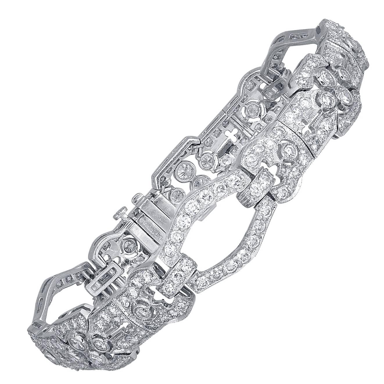 Art Deco 6.50 Carats Diamonds Platinum Bracelet For Sale