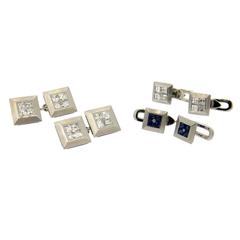 Classic Sapphire Diamond Gold Cufflinks Stud Dress Set 10