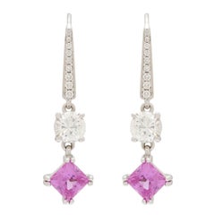2.33 Carats GIA Cert Purplish-Pink Sapphires Diamond Gold Drop Earrings