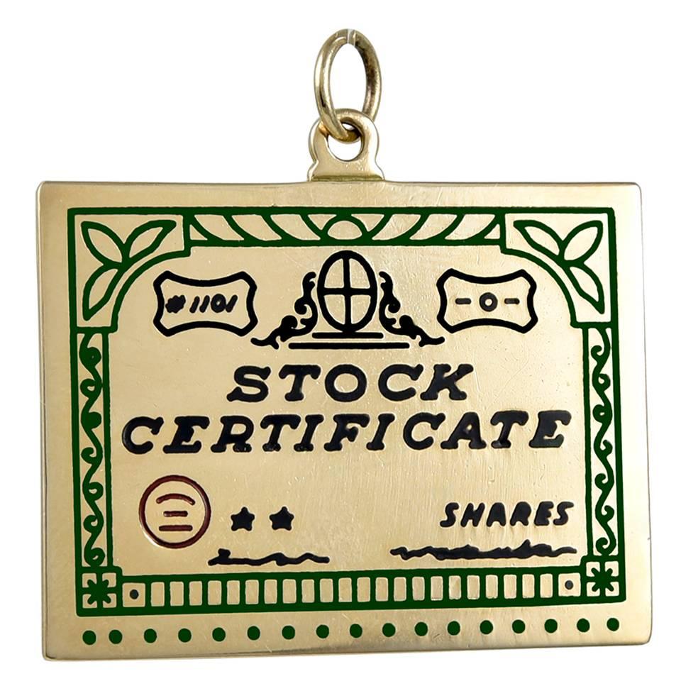 Stock Certificate Gold Pendant Charm For Sale