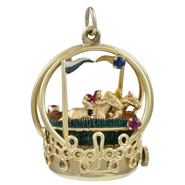Dankner Mechanical Gold Horse Racing Charm at 1stDibs dankner jewelry