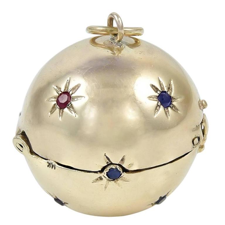 Antique Gemset Gold Ball Locket at 1stDibs