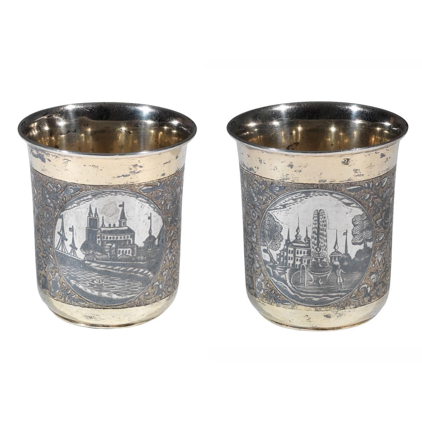 Antique Russian Silver Gilt and Niello Beaker