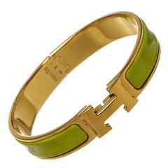 Hermes Green Enamel Narrow Clic Clac Bracelet