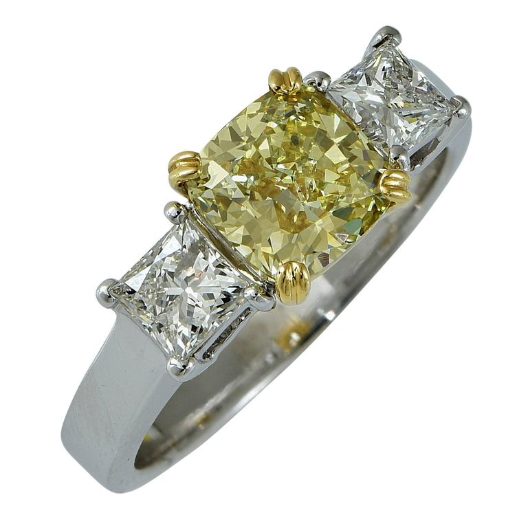 1.89 Carat GIA Cert Fancy Color Diamond Two Color Gold Ring For Sale at