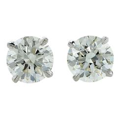 Stunning 2.32 Carat GIA Cert Diamond Gold Solitaire Stud Earrings