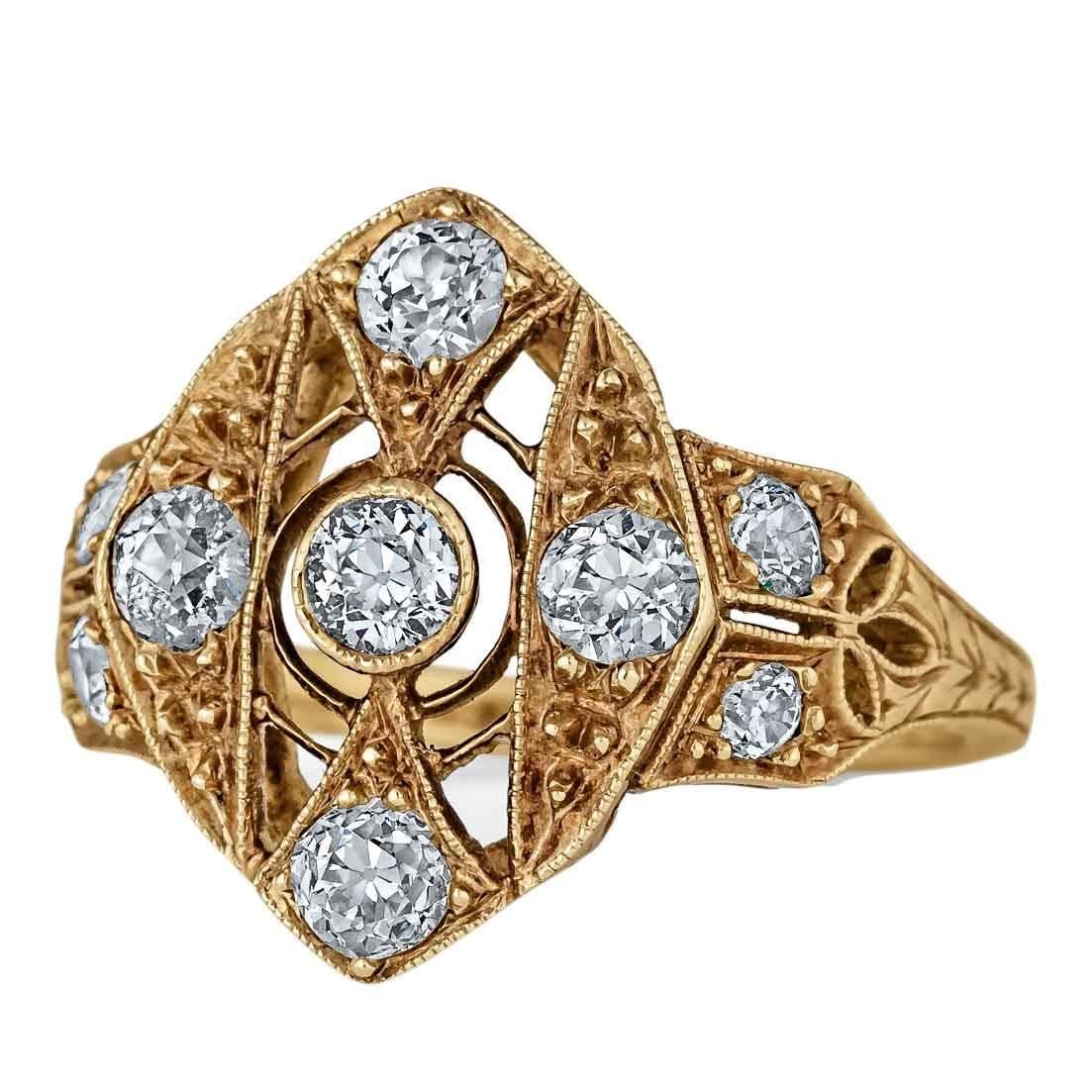 Art Deco Diamond Gold Pinky Ring